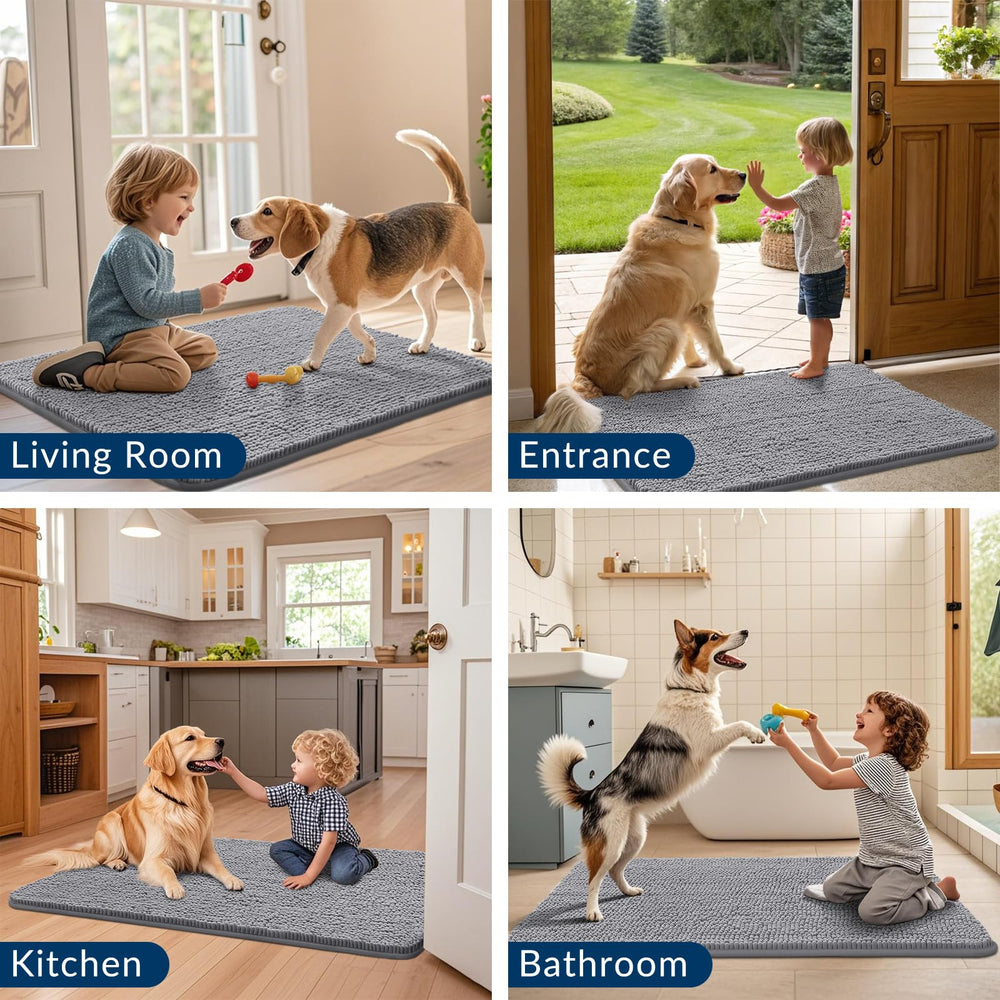 Smiry door mat grey color complements interiors while hiding dirt between cleans
