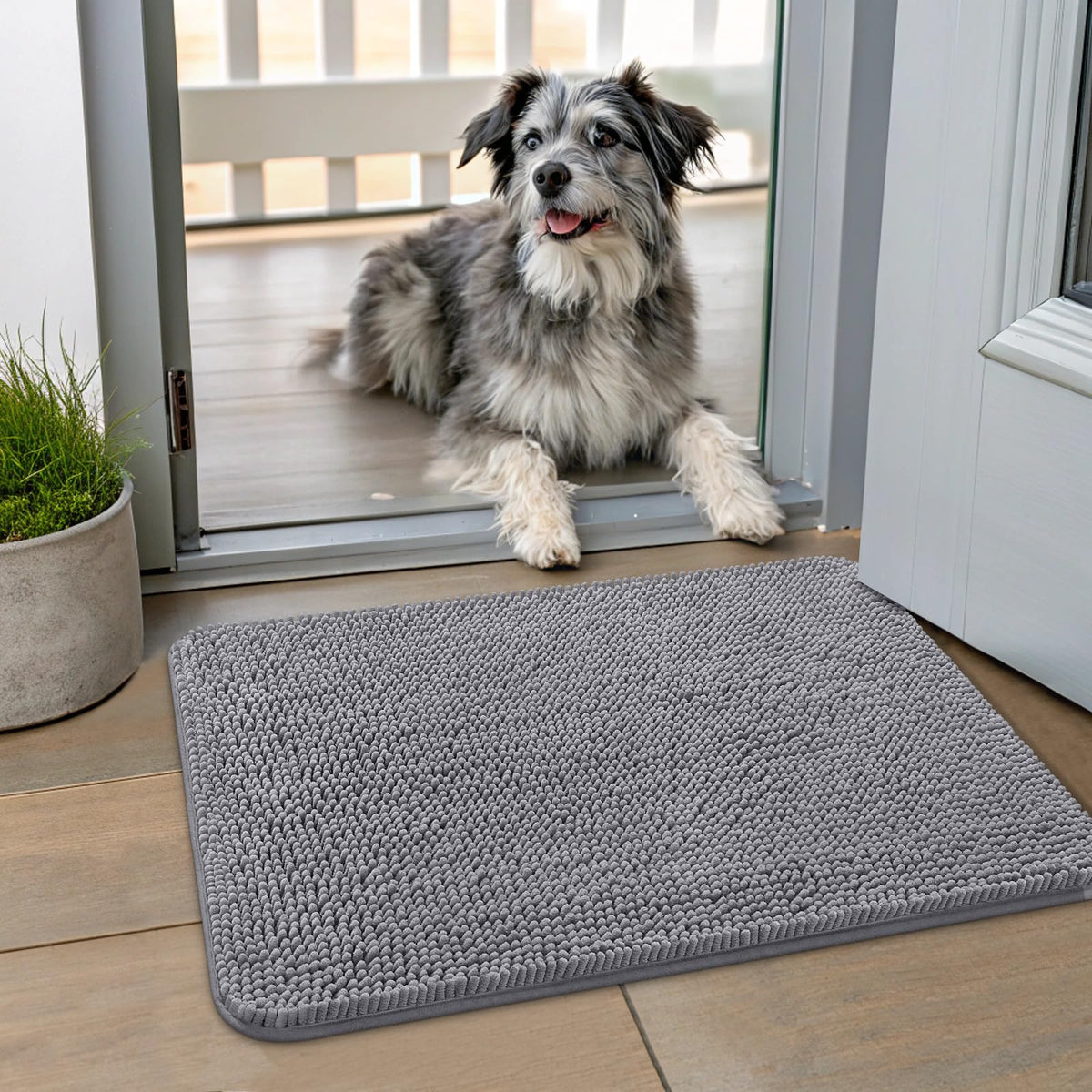Smiry alfombra de entrada con huellas mojadas para absorber agua y suciedad.