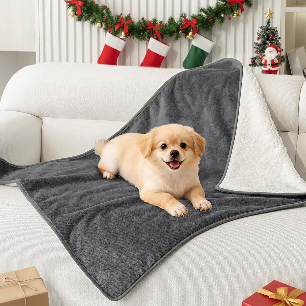 Smiry waterproof dog bed blanket showing water-resistant lining protecting bed