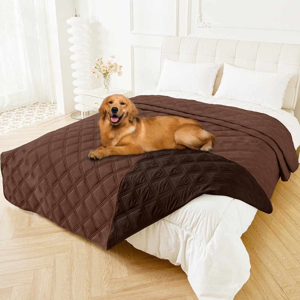 Smiry waterproof dog bed cover closeup highlights dual-sided protection against spills for sofas and beds.