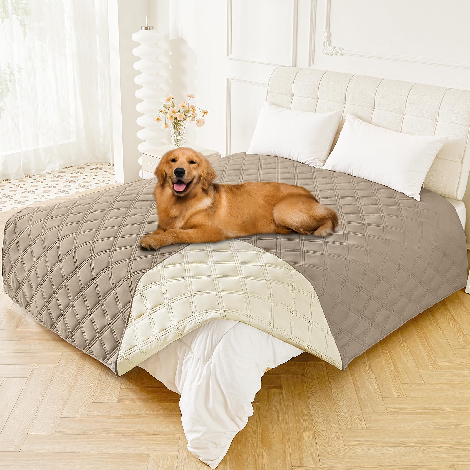 Smiry waterproof dog bed cover closeup layer shows dual-sided protection for spills