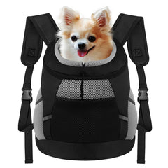 The SMONT dog backpack front-view highlights breathable mesh for pet comfort.