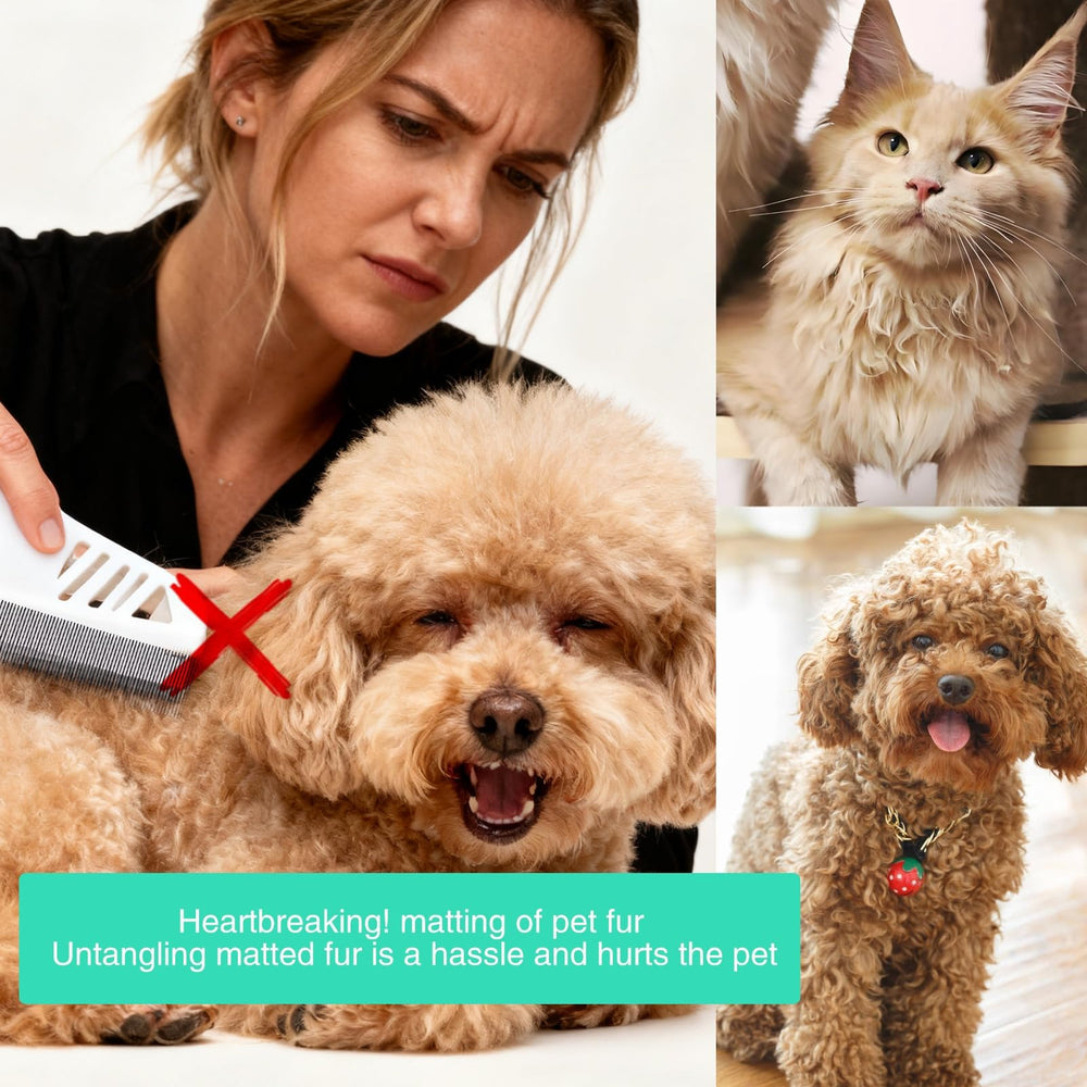 Smoothway flea comb in use on a long-haired pet for detangling.