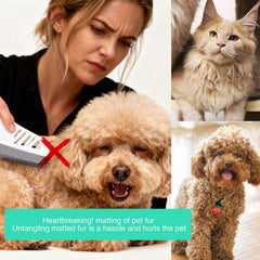 Smoothway flea comb in use on a long-haired pet for detangling.
