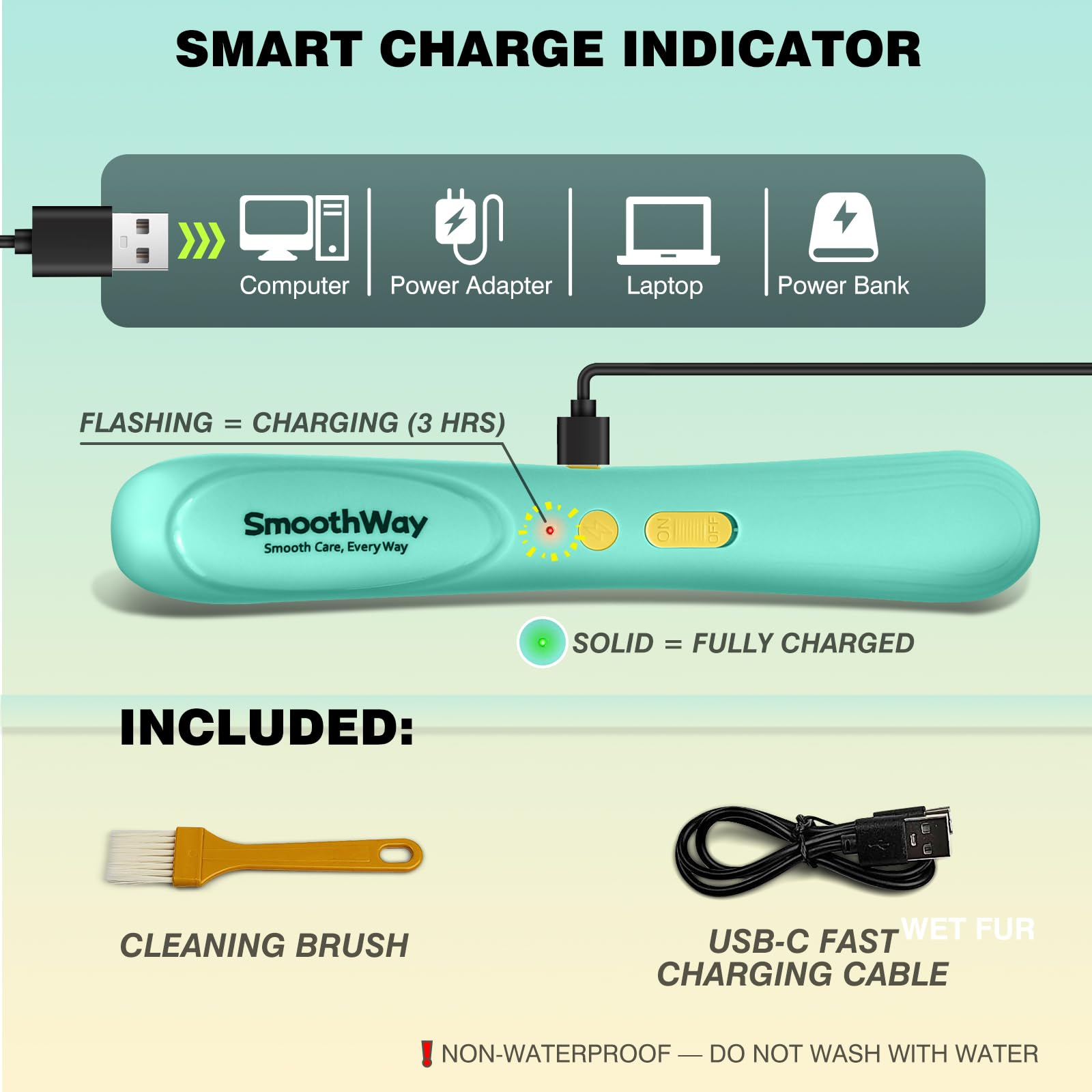 Smoothway angled cleaning brush shows easy post grooming maintenance.