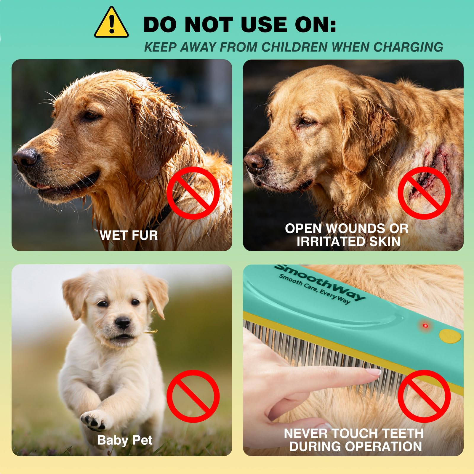 Smoothway long-haired pets grooming image highlights detangling and frizz reduction.