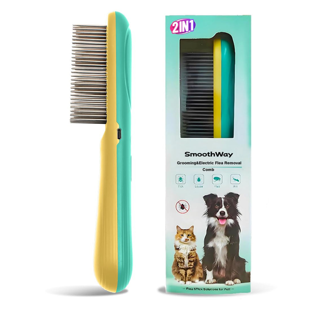Smoothway professional flea comb 3-row teeth close-up for detangling.