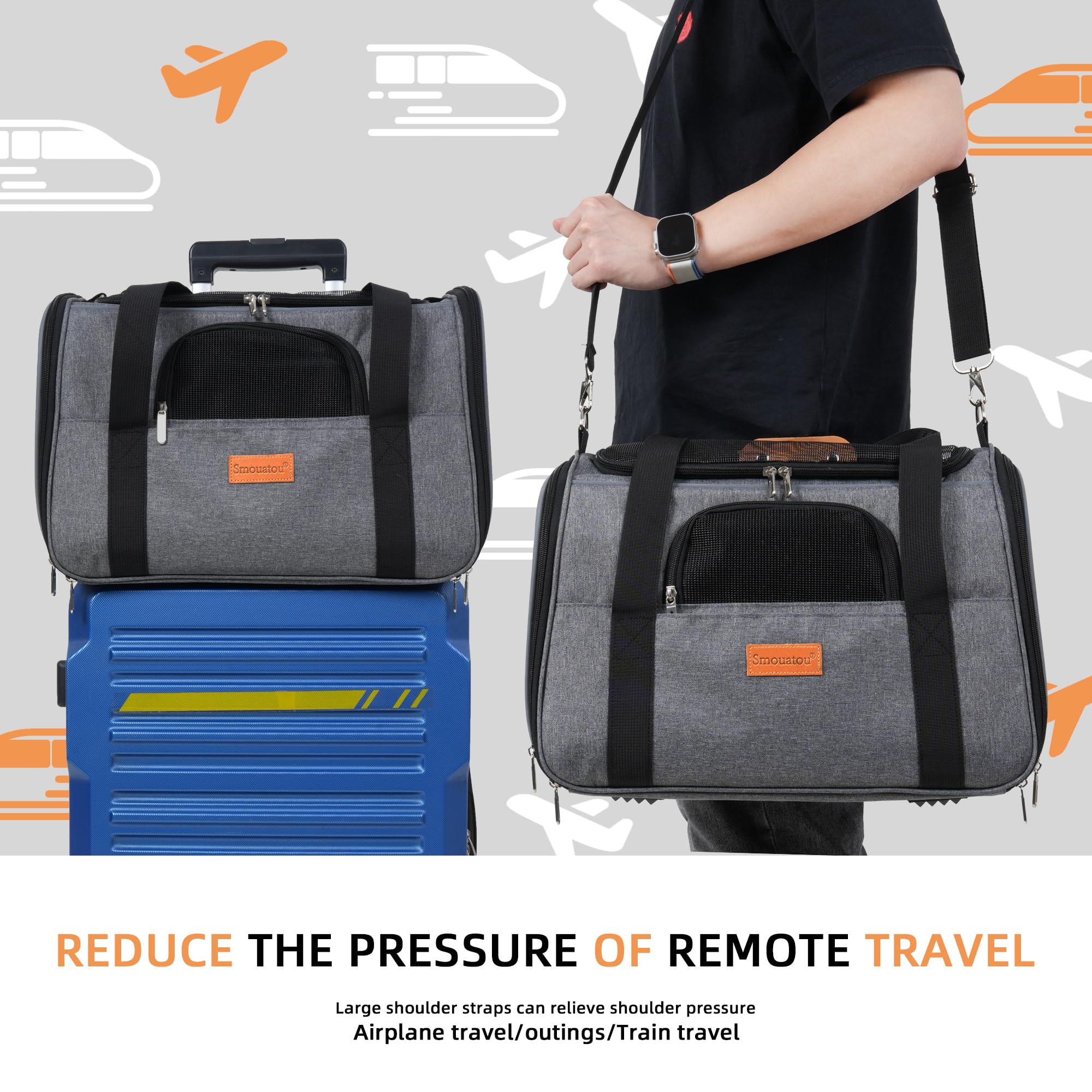 Smouatou cat carrier mesh shows 360-degree ventilation for airflow