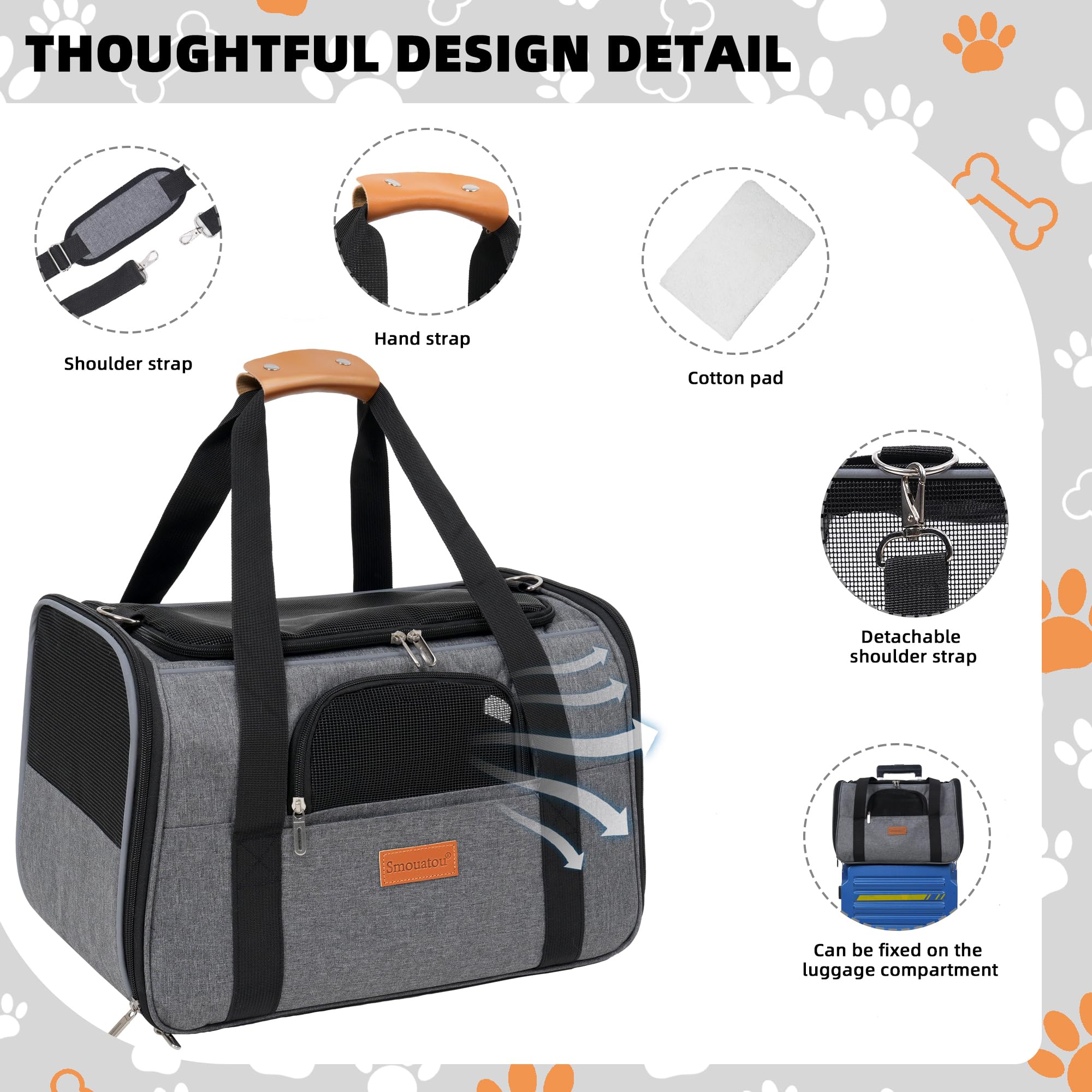 Smouatou cat carrier interior with washable mat for pet comfort