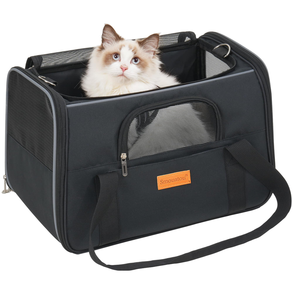 Smouatou pet carrier shows 360-degree ventilation with breathable mesh windows
