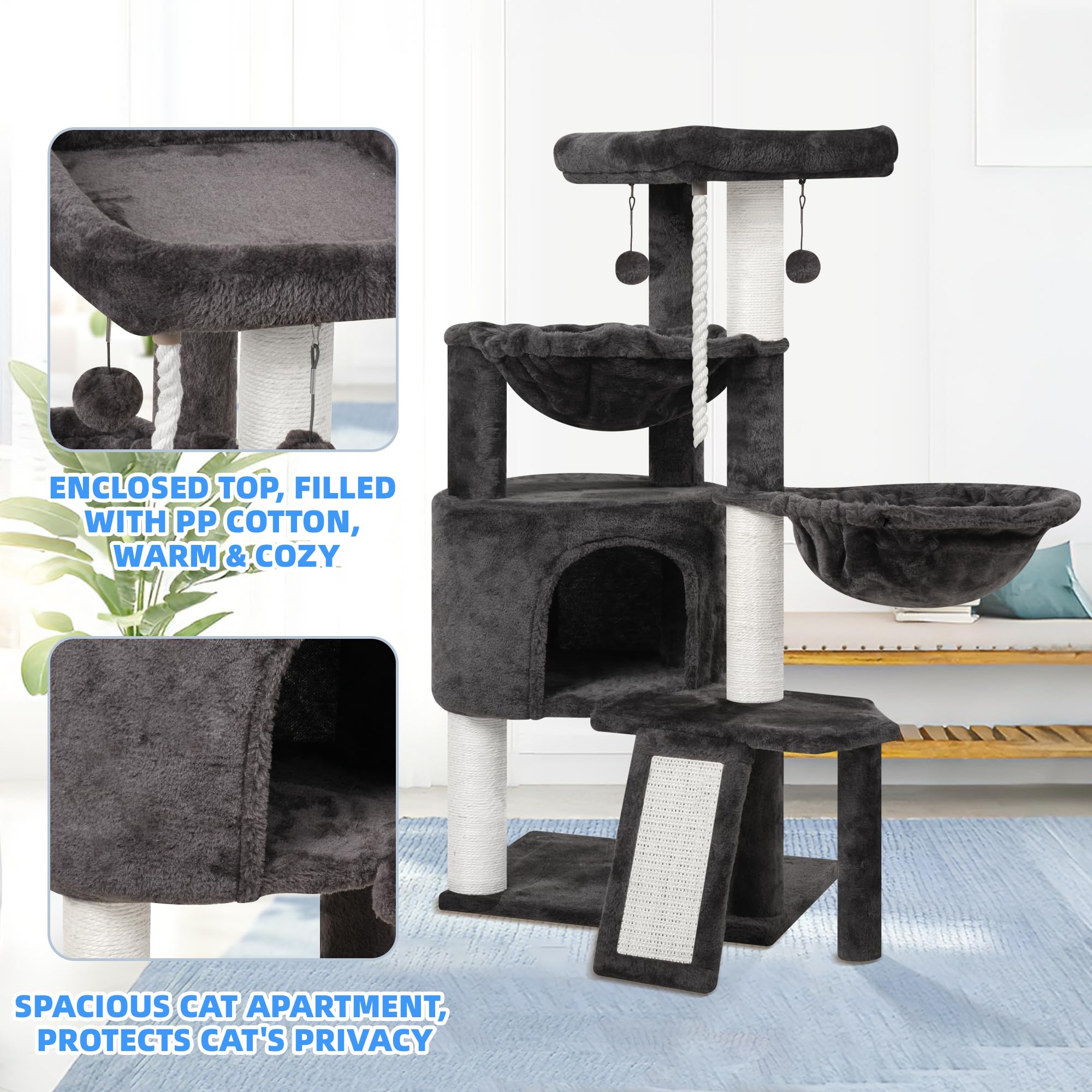 Smouatou Xin three-layer cat tree structure close-up with sisal posts