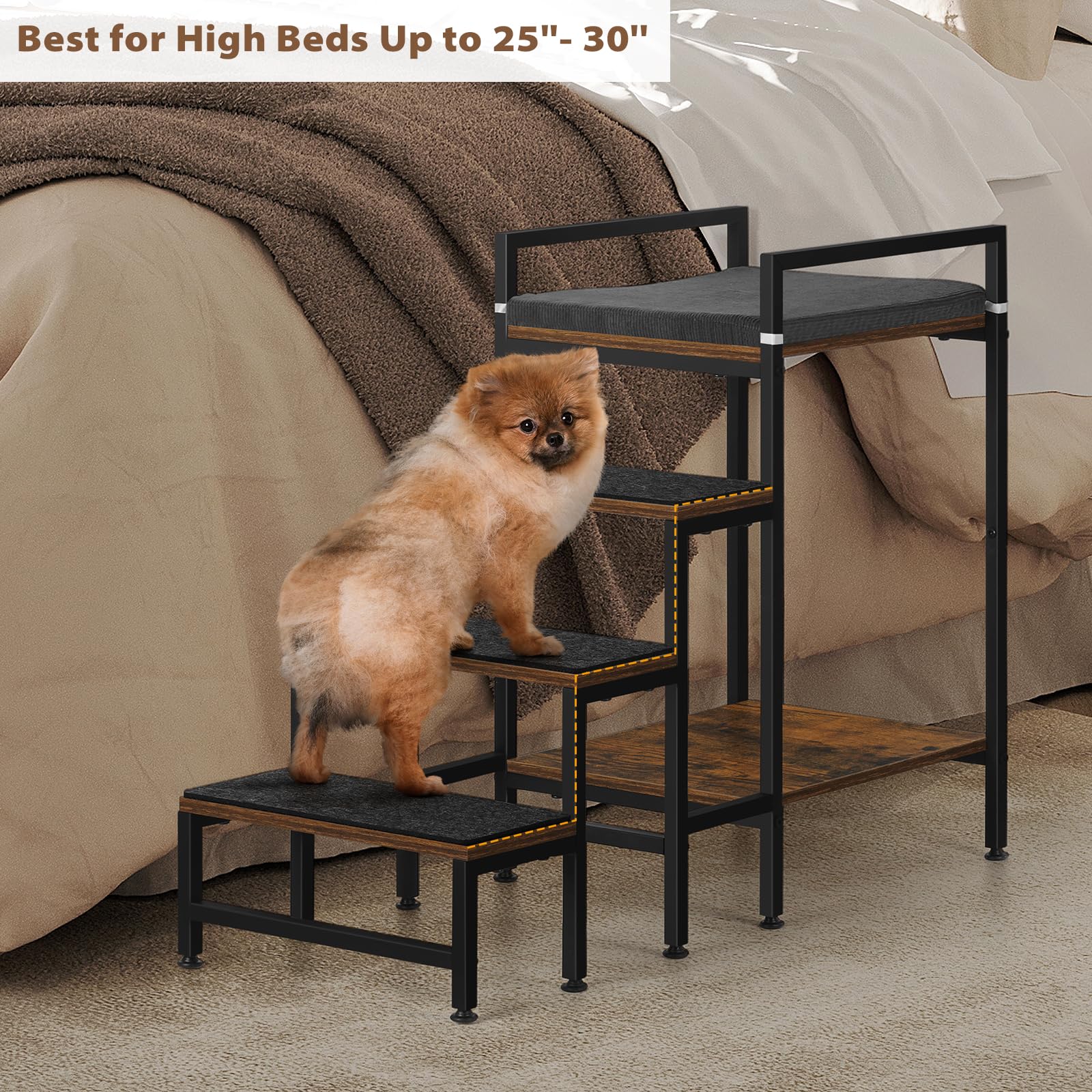 Smusei dog window perch front view highlights sturdy MDF and metal frame.