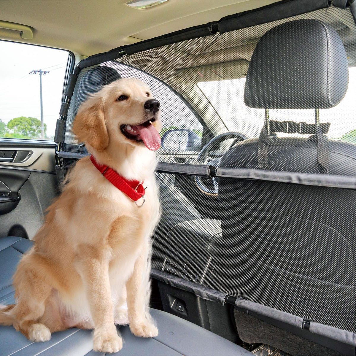 Snagle Paw dog car barrier provides broad coverage for safer backseat journeys.