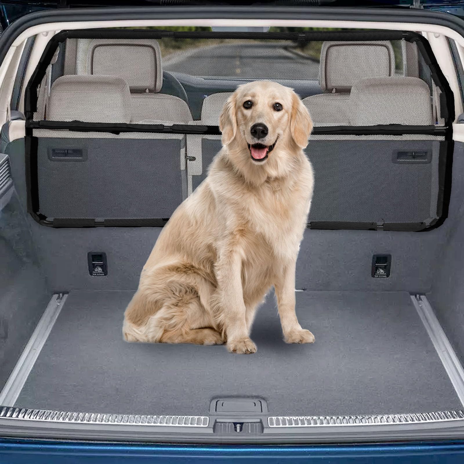 Snagle Paw dog car barrier coverage demonstrates expansive backseat protection for safer journeys.