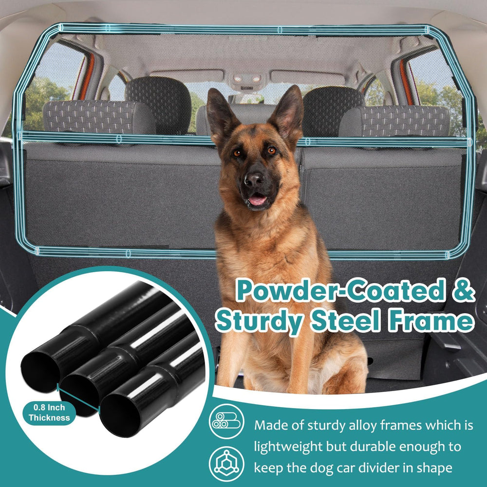 Snagle Paw dog car barrier installation with headrest anchors for quick setup.
