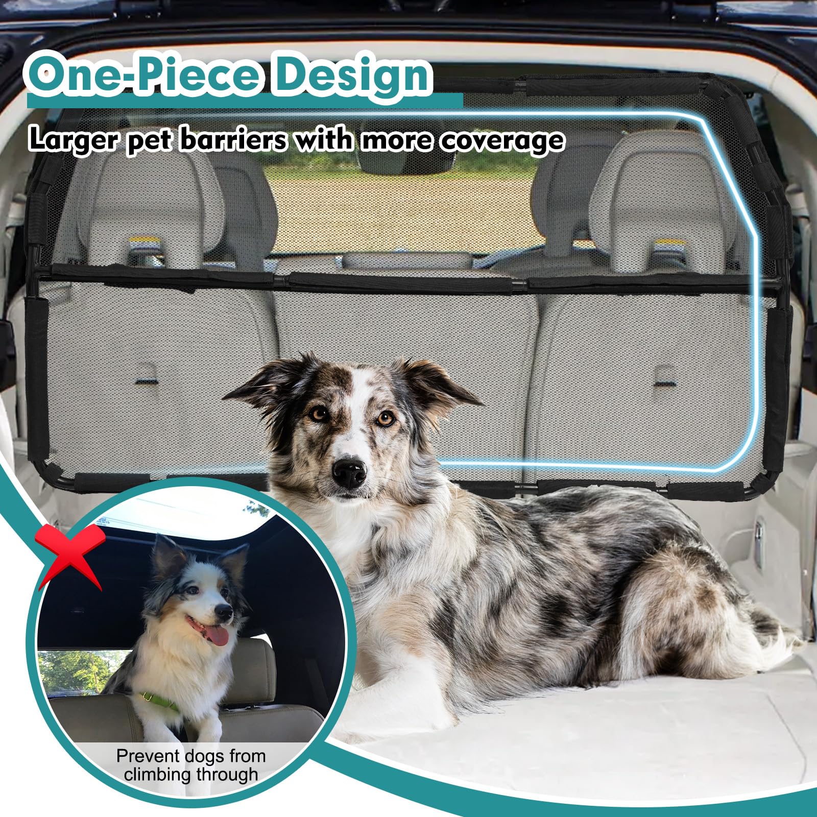 Snagle Paw see-through mesh barrier maintains visibility while reducing front-seat distractions.