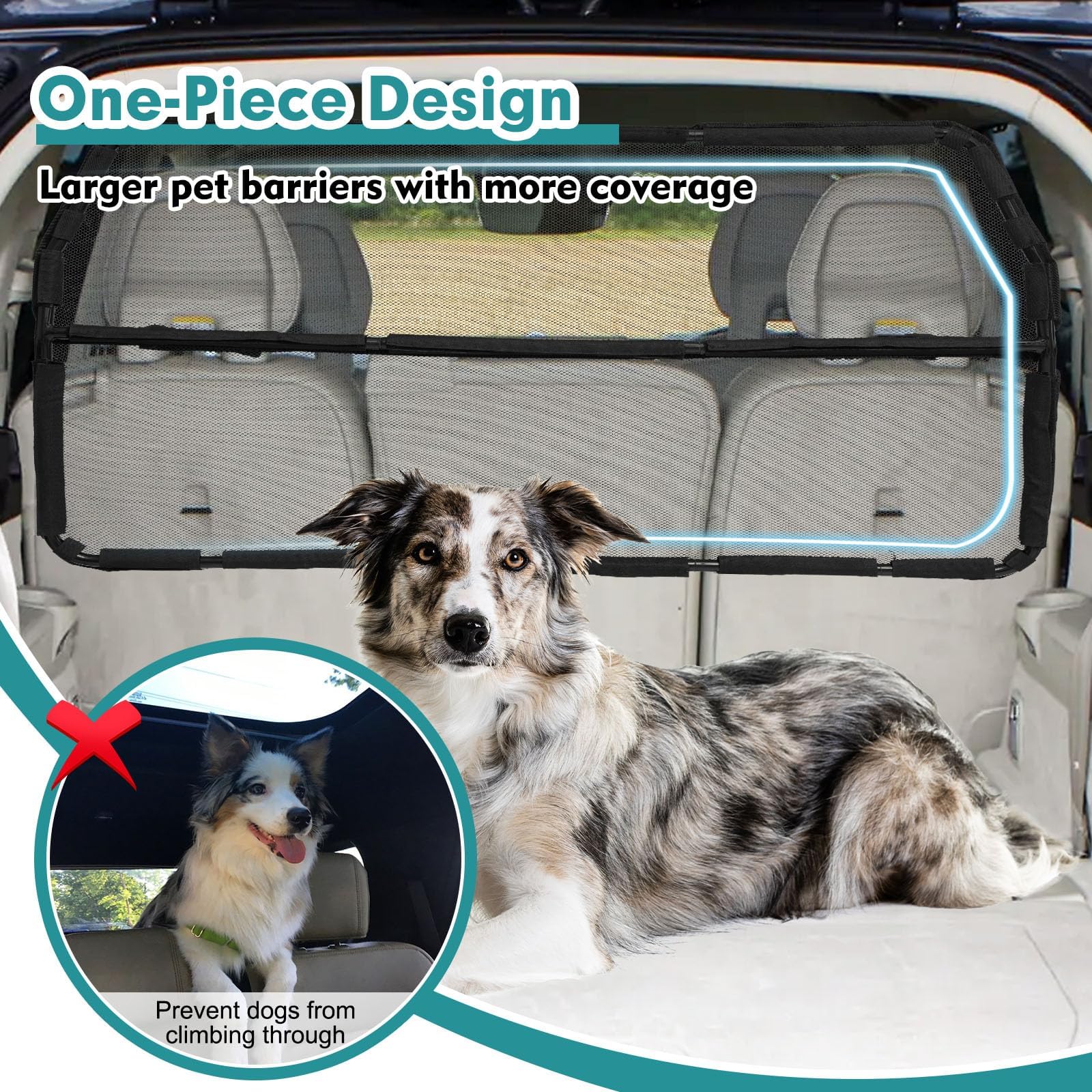 Snagle Paw dog car barrier see-through mesh provides clear visibility with secure rear area.