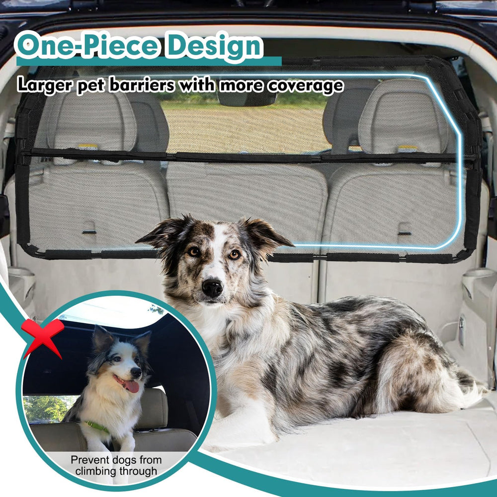 Snagle Paw dog car barrier see-through mesh provides clear visibility with secure rear area.