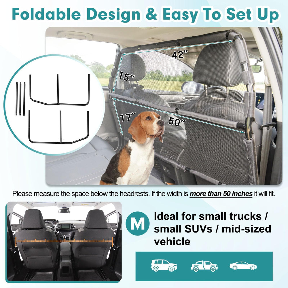 Snagle Paw barrier installs quickly between headrests for fast setup.