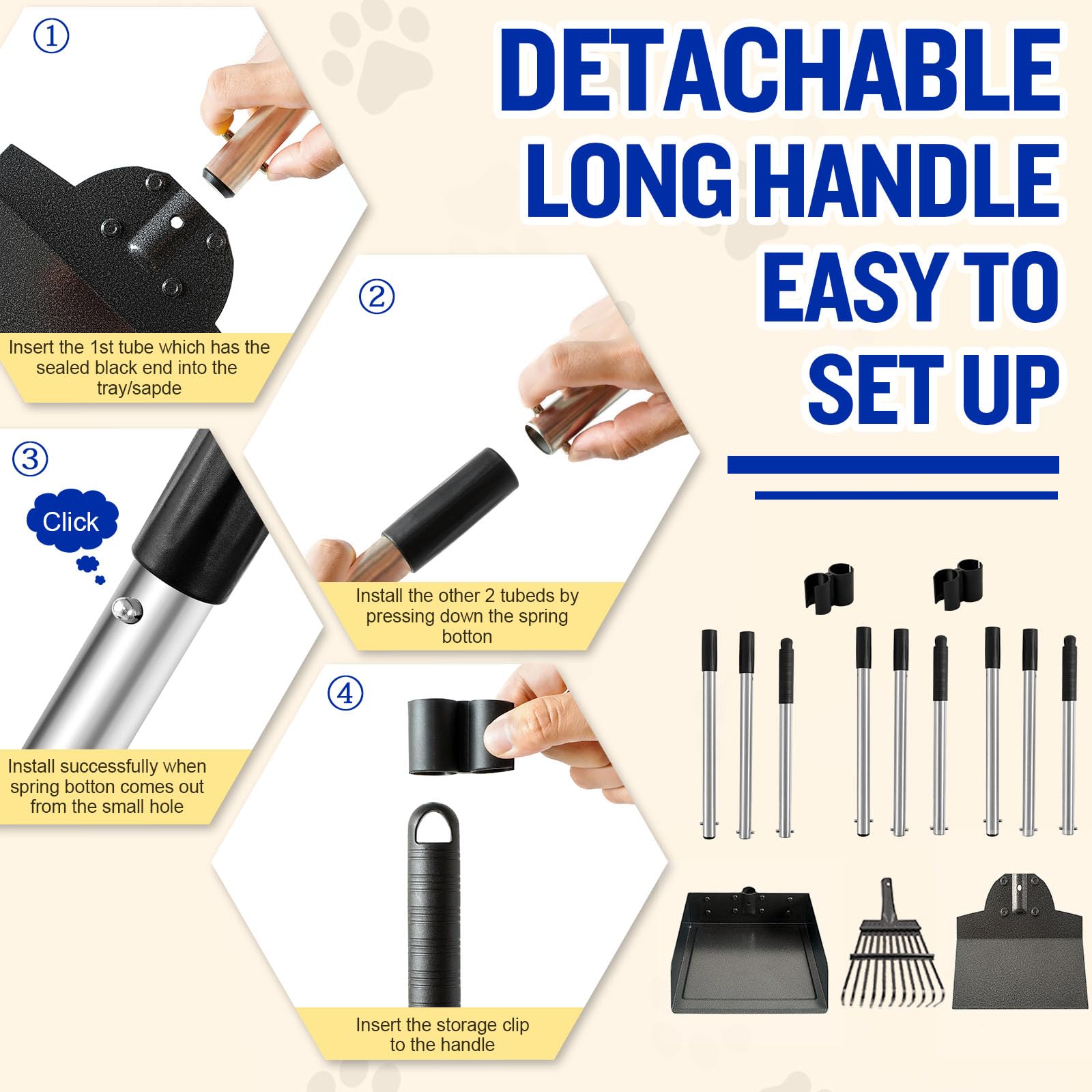 Snagle Paw stainless steel handle with aluminum tray resists rust yet remains light.