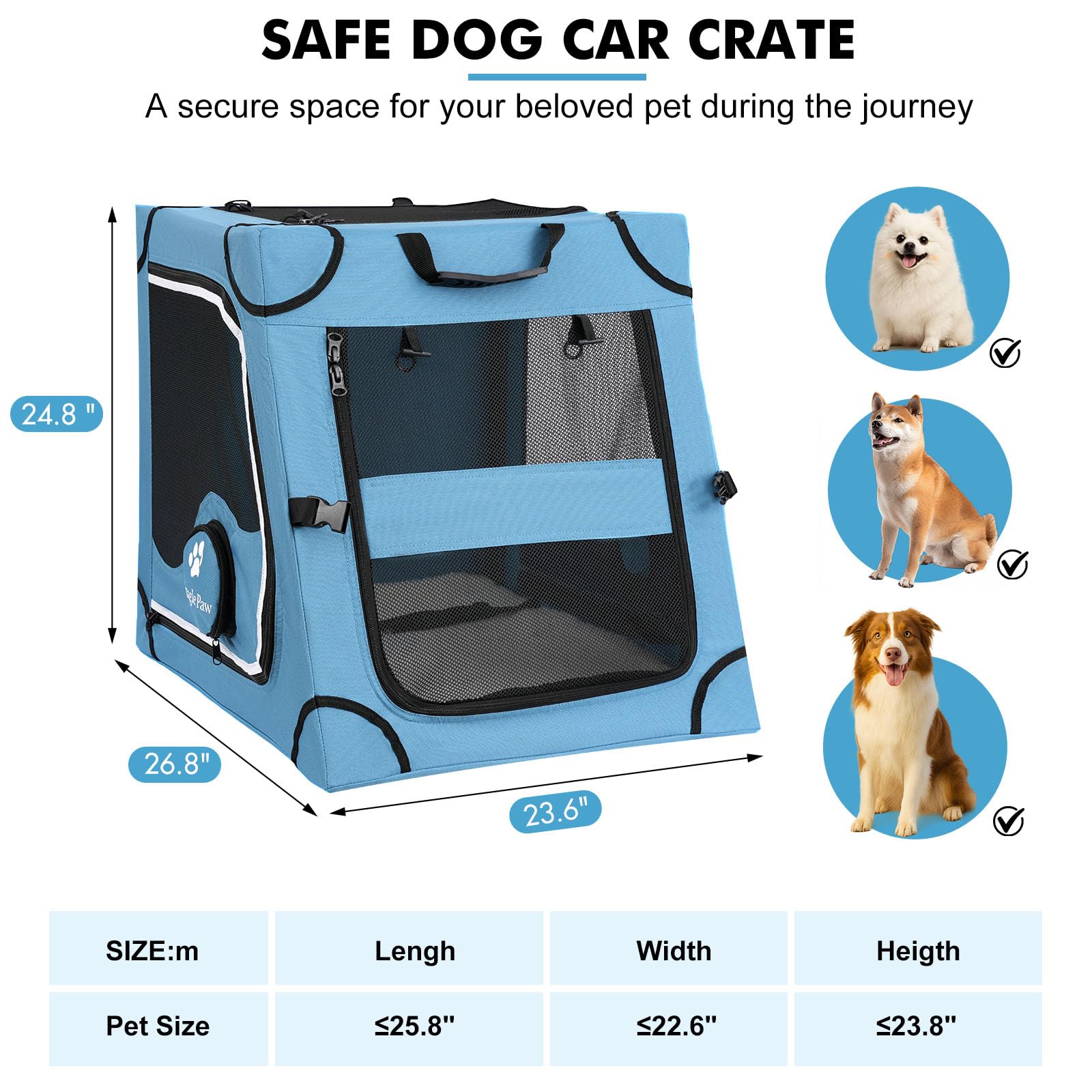 Snagle Paw crate removable-mat interior highlights machine-washable cleaning convenience.