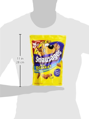 Snausages in a Blanket chewy texture enhances treat-time for dogs.