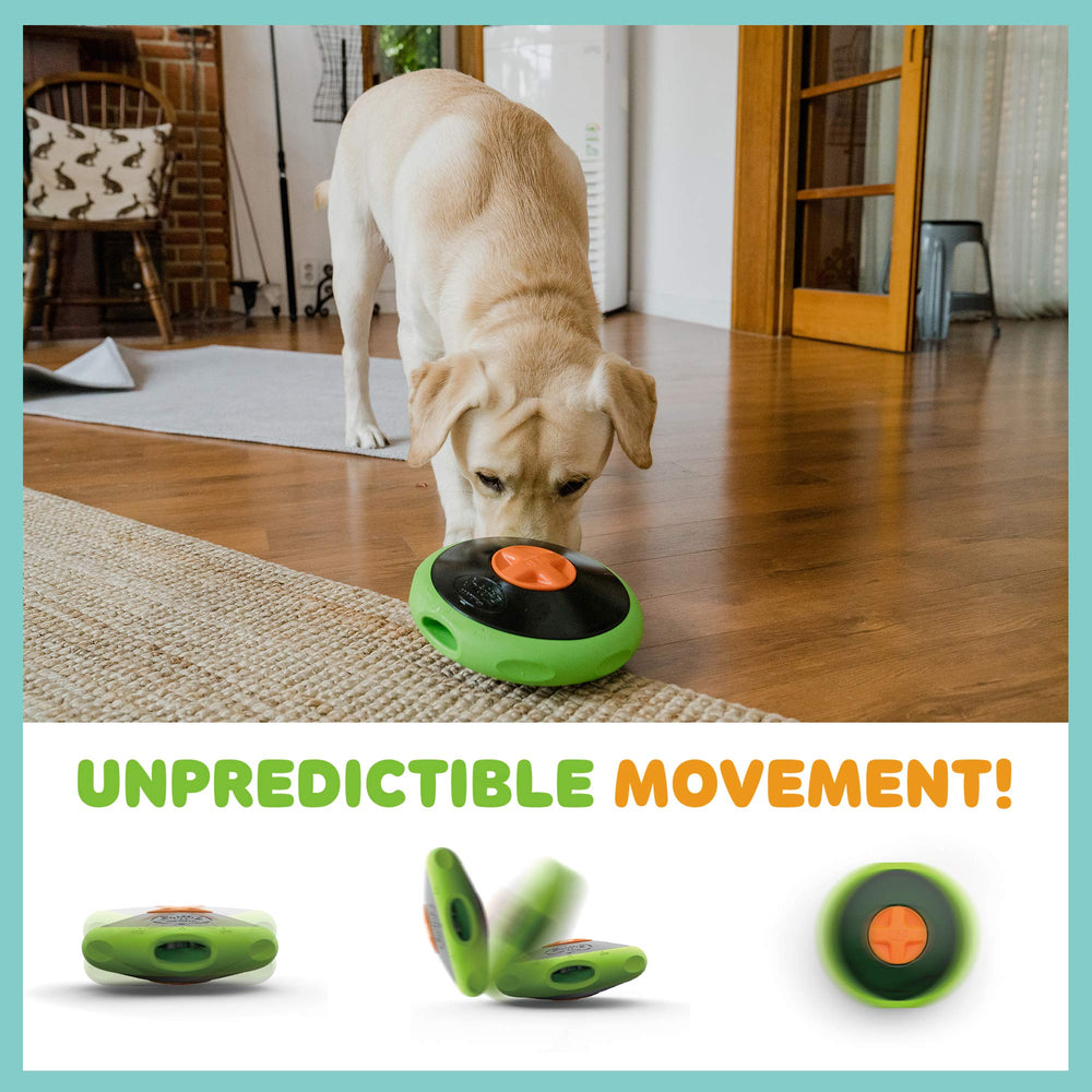 Sniffiz SmellyUFO adjustable opening to control treat flow and playtime duration.