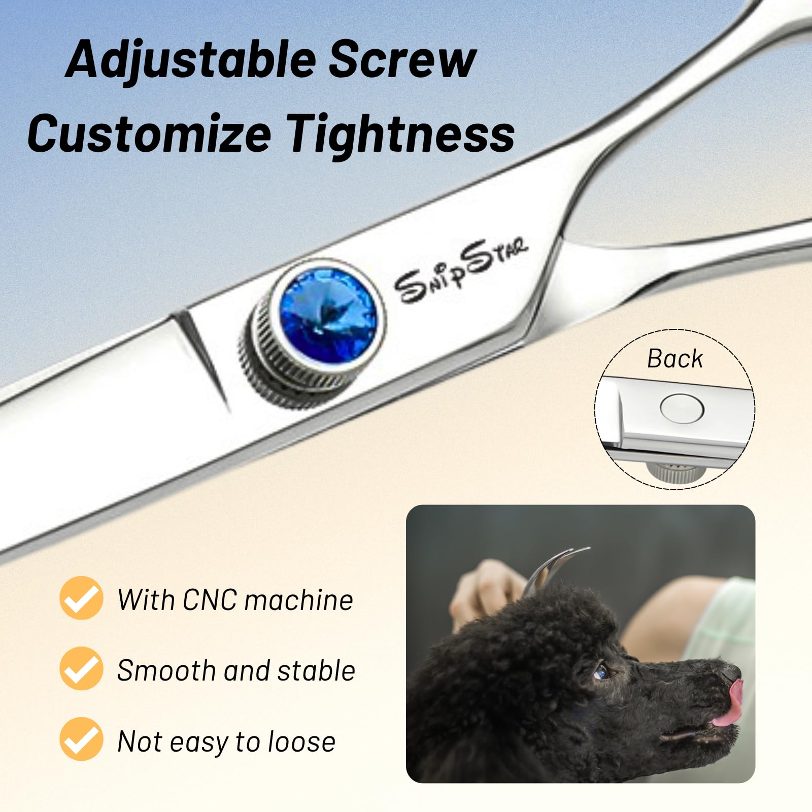 SnipStar cnc screws and silencer close-up illustrating quiet grooming during pet handling