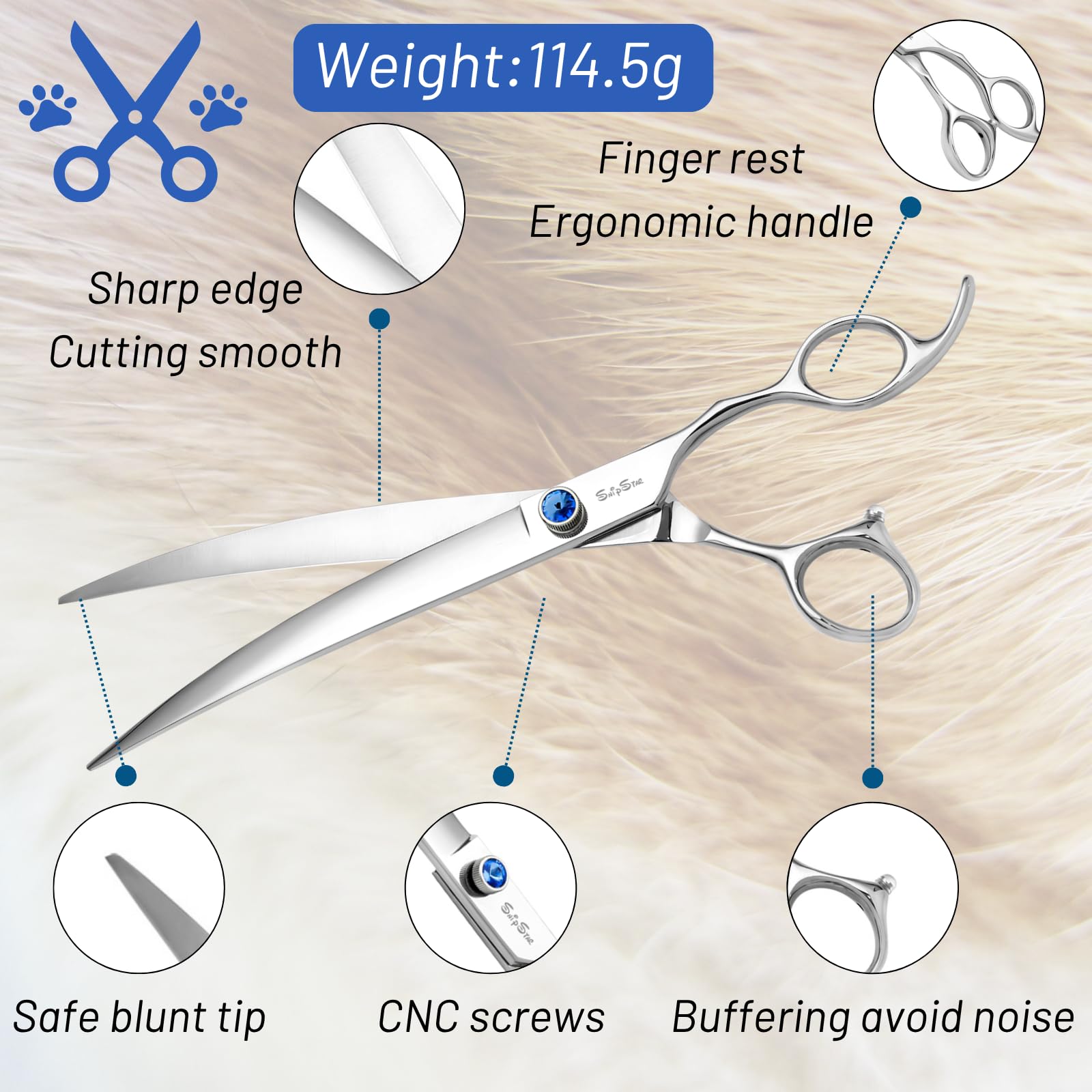 SnipStar ergonomic dog grooming handles reduce fatigue during extended sessions.