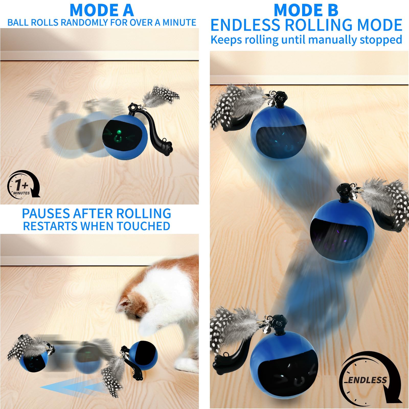 snoslme automatic rolling cycle simulates playful fishing and keeps cats active.