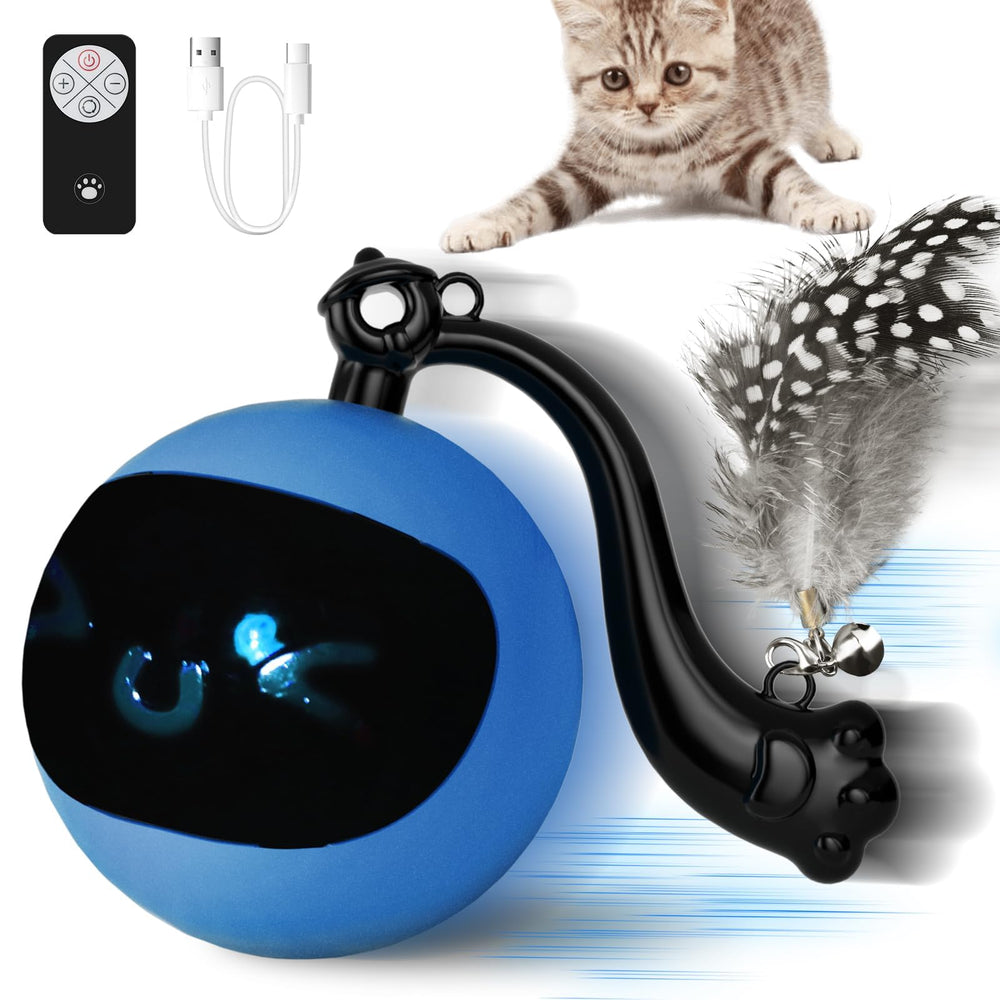 snoslme Interactive Cat Toy Ball (Blue) with remote control for engaging, customizable play sessions.
