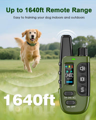Snsng shock collar in outdoor setting illustrating 1600 ft range for long-distance training