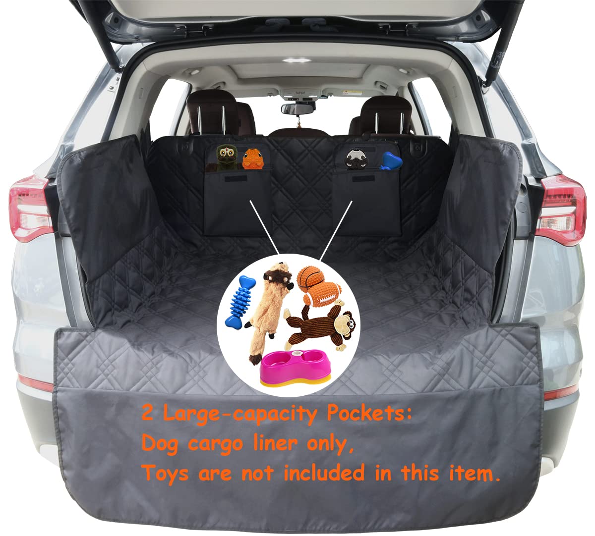 snugcubby dog trunk cover shows large pockets for gear
