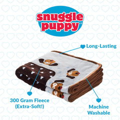Snuggle Puppy blanket blue on couch cover protecting furniture from shedding.
