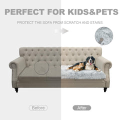 Snugglesinto anti-slip back keeps couch cover in place during pet snuggles.