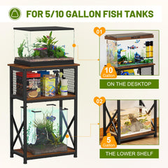 Snughome rustic brown finish on the aquarium stand adds stylish decor appeal.