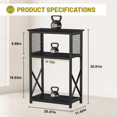 Snughome middle-tier storage reveals convenient space for food, nets, and conditioners.