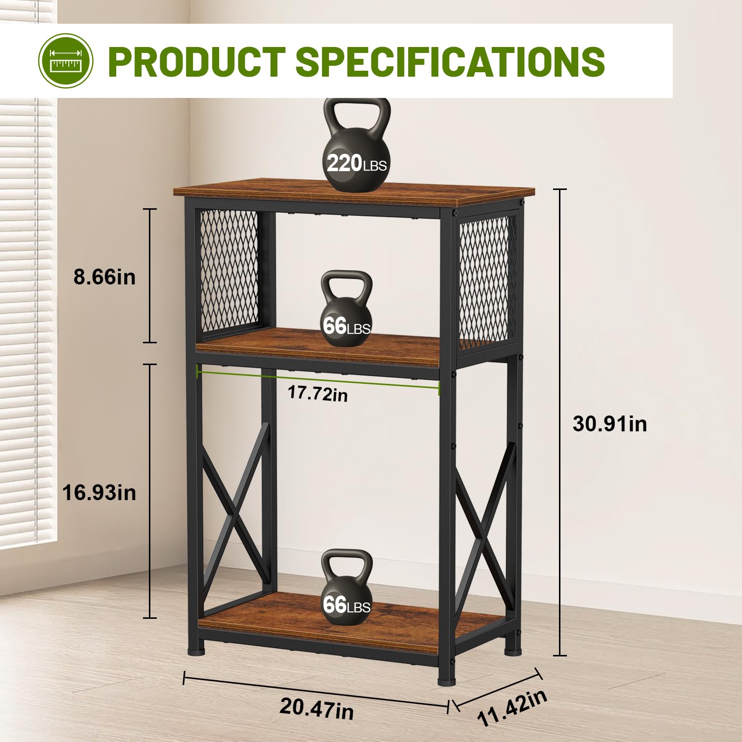 Snughome aquarium stand storage shelves—middle tier for fish food and tools.