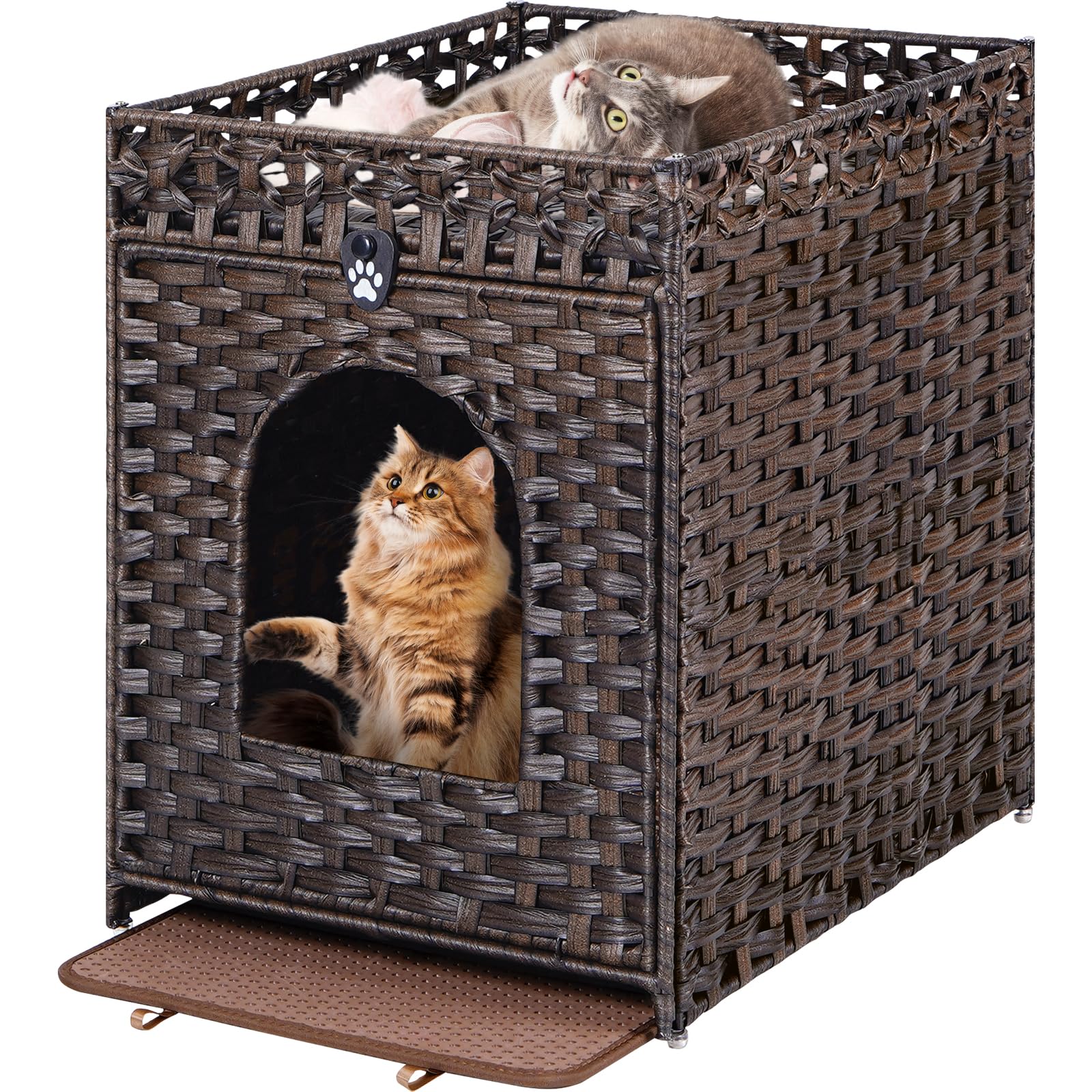 Snughome cat litter box enclosure brown front-view highlights discreet pet space and home style