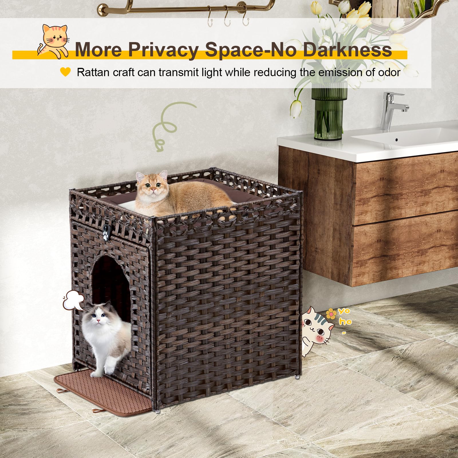 Snughome cat litter box enclosure brown-pet-bed-inside reveals cozy private space