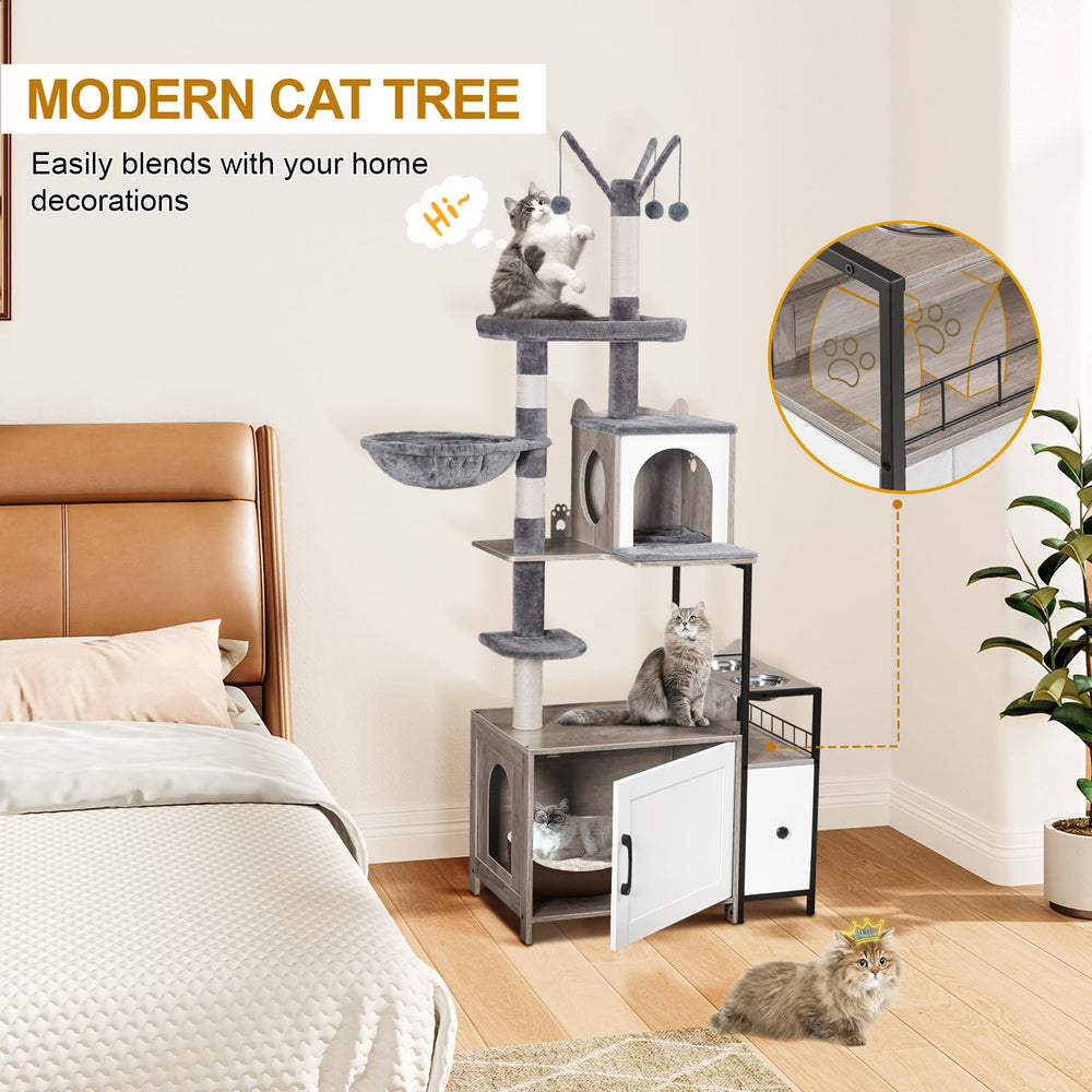 Snughome cat tree elevated feeding station keeps meals quiet and clean