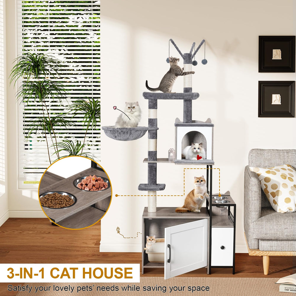 Snughome cat tree litter box enclosure hides waste and keeps floors tidy