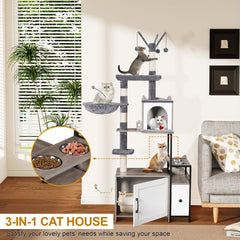 Snughome cat tree litter box enclosure hides waste and keeps floors tidy