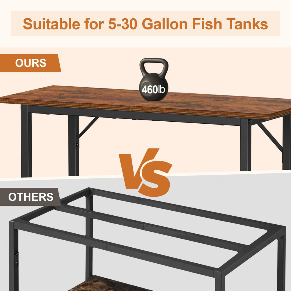 Snughome fish tank stand fits up to 30 gallons with solid weight capacity.