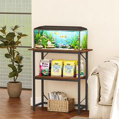 Snughome fish tank stand middle shelf storage keeps care essentials organized.