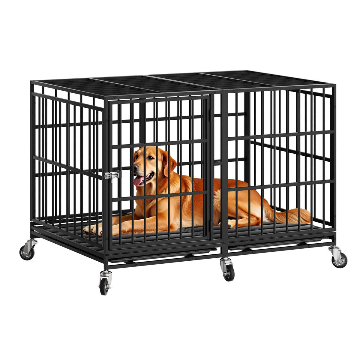 Snuowu 48-inch crate with wheels enables easy room-to-room containment.