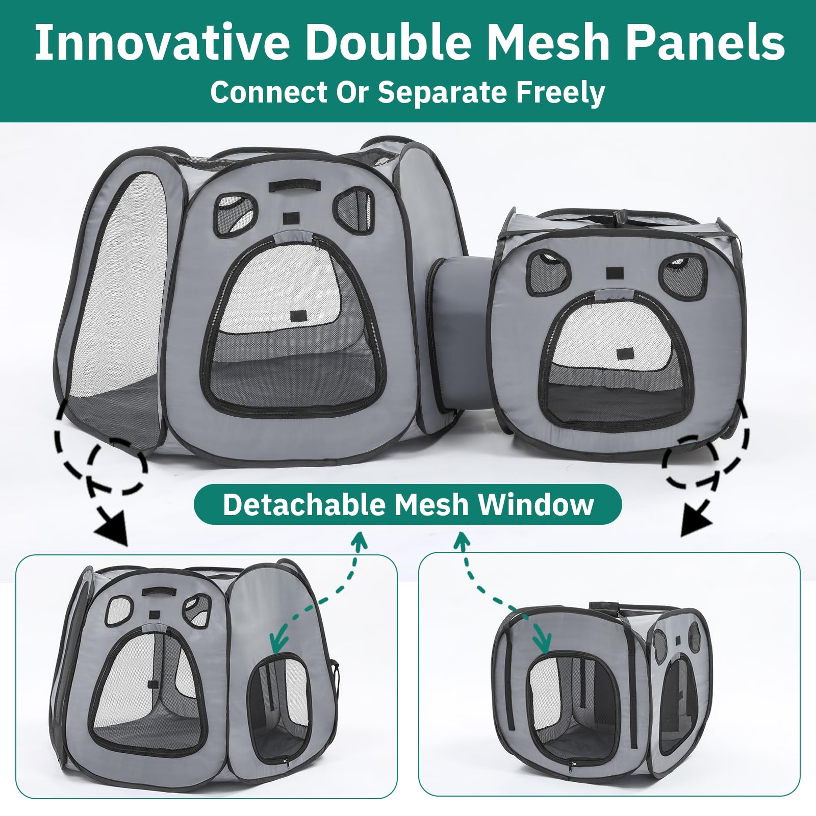 SNUVID portable cat playpen dual-zip system enables versatile configurations.