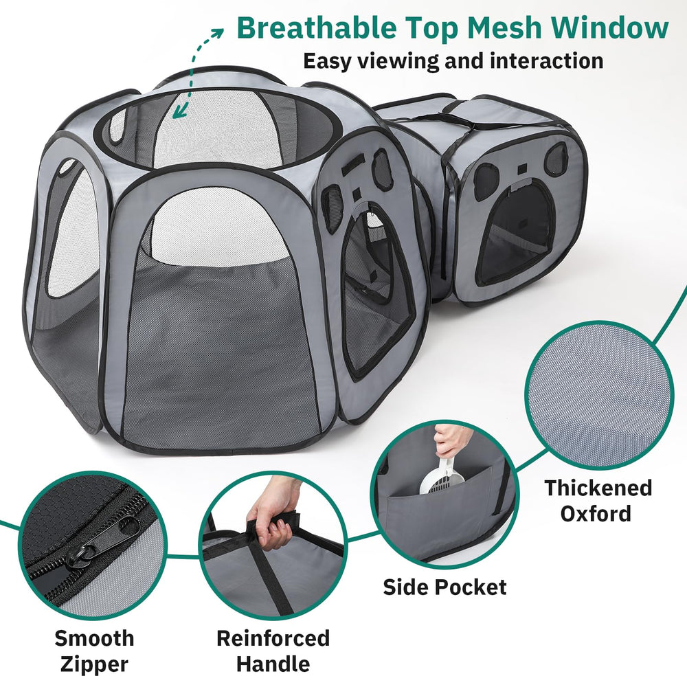 SNUVID portable cat playpen folded into a compact briefcase.