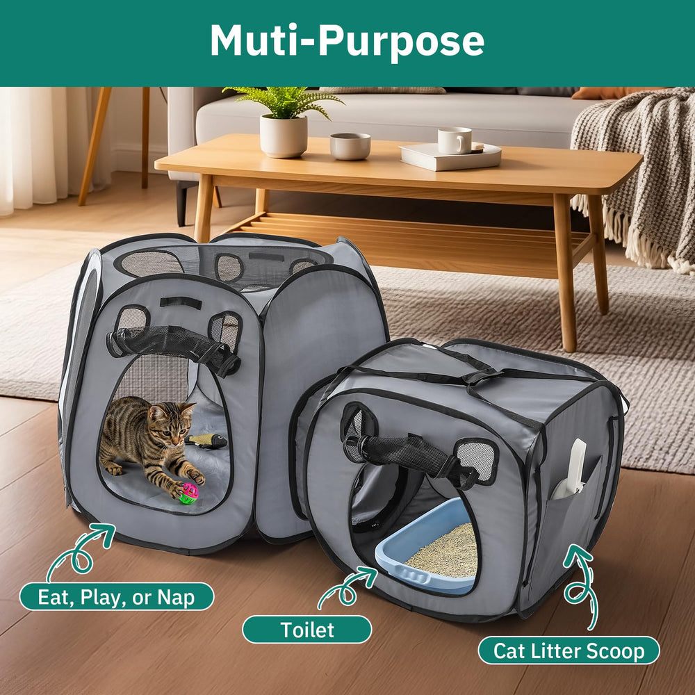 SNUVID portable cat playpen two-tents connection for larger space.