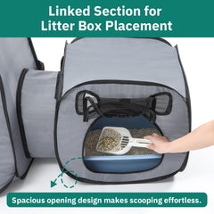 SNUVID portable cat playpen shows two-zone design for clean space.